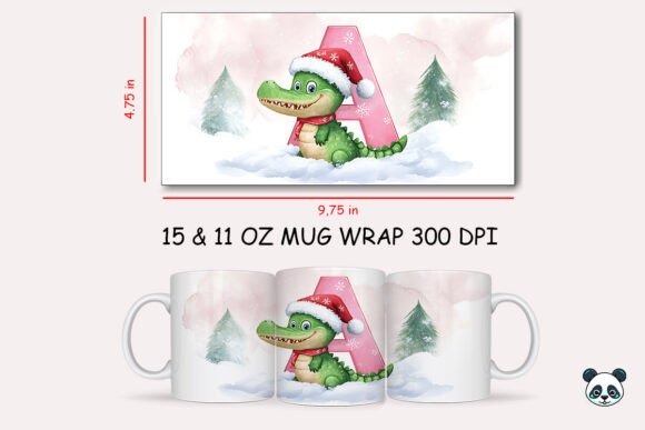 Christmas Baby Letter A with Alligator Mug Wrap 1: A Festive Sublimation Design for Custom Holiday Mugs