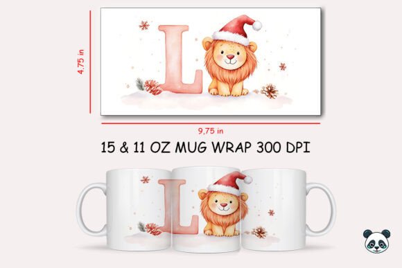 Christmas Baby Letter L with Lion Mug Wrap: A Festive Sublimation Design for Personalized Gifts