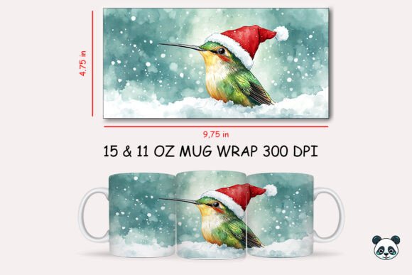 Christmas Hummingbird Mug Wrap Design