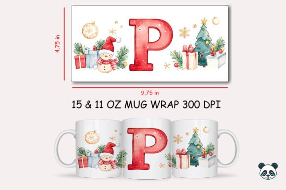 Christmas Letter P Mug Wrap Sublimation Guide