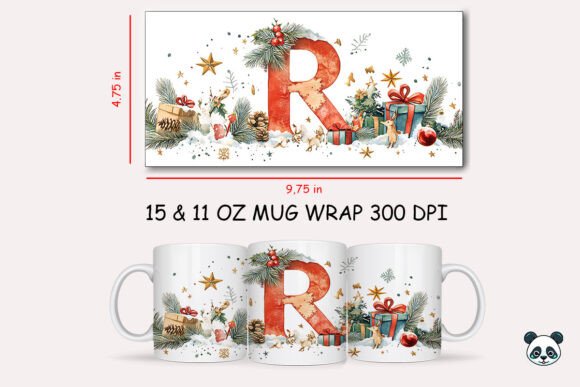 Christmas Letter R Mug Wrap Sublimation Design