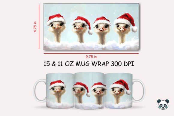 Christmas Ostrich Mug Wrap 2 Design
