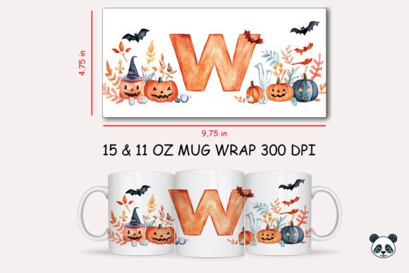 Halloween Letter W Mug Wrap Sublimation Design