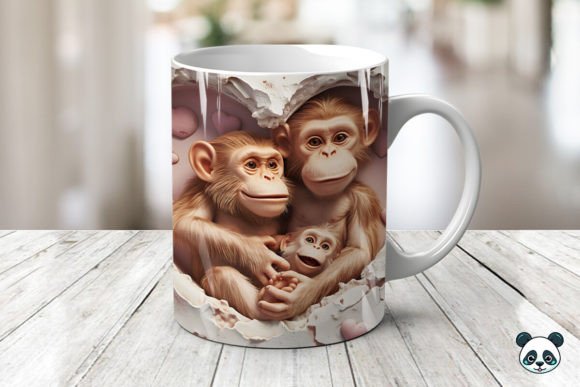 Mom Baby Monkeys 3D Mug Wrap Design