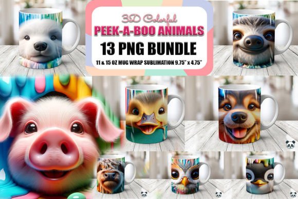 Peek-a-Boo Animals Colorful 3D Mug Wrap: Elevating Sublimation Design with Depth and Whimsy
