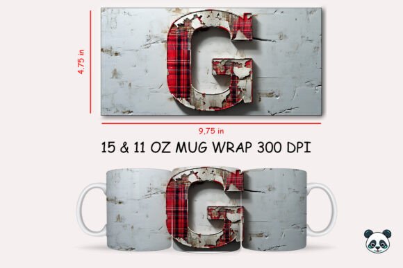 Red Plaid 3D Letter G Mug Wrap