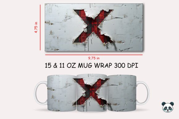 Red Plaid 3D Letter X Mug Wrap