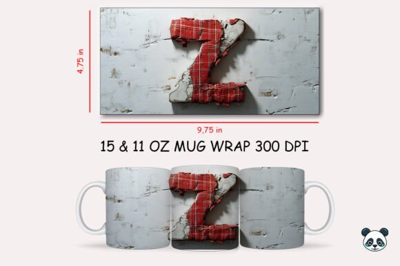 Red Plaid 3D Letter Z Mug Wrap