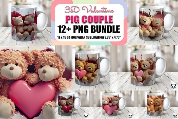 Valentine Teddy Bear Couple 3D Mug Wrap